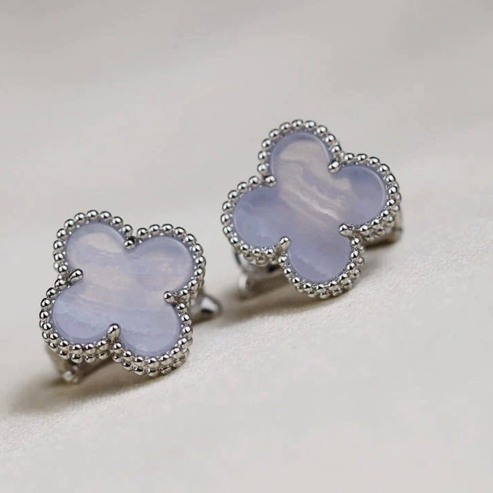 [Royal Jewellery]CLOVER MEDIUM 1 MOTIFS  WHITE MOP EARRINGS SILVER