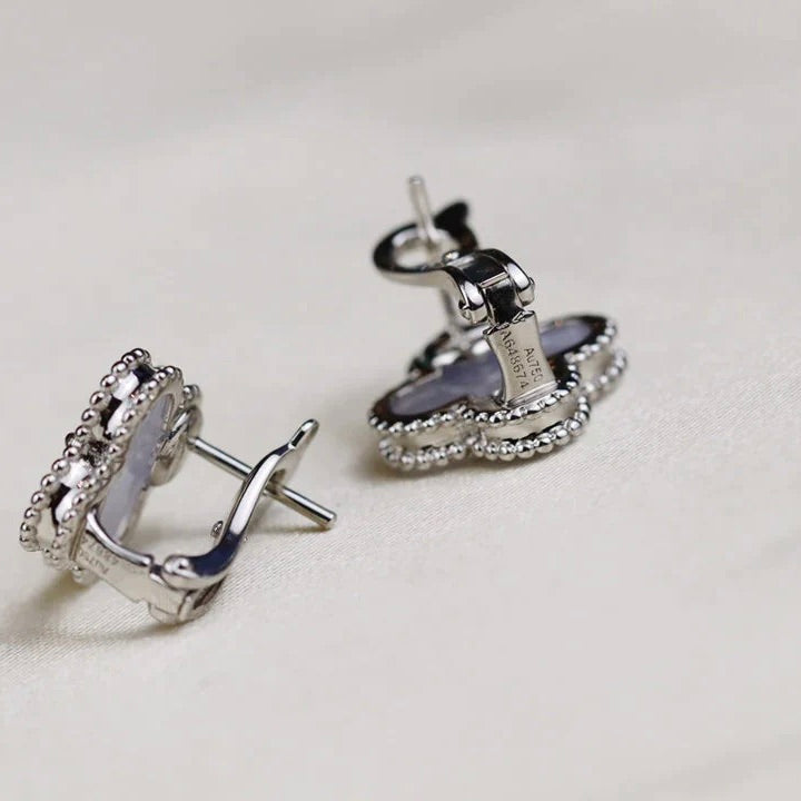 [Royal Jewellery]CLOVER MEDIUM 1 MOTIFS  WHITE MOP EARRINGS SILVER