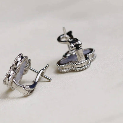 [Royal Jewellery]CLOVER MEDIUM 1 MOTIFS  WHITE MOP EARRINGS SILVER