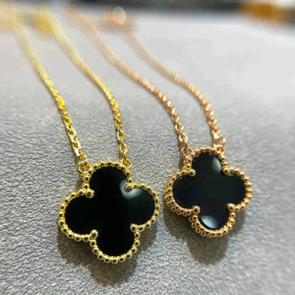 [Royal Jewellery]CLOVER 15MM BLACK ONYX SINGLE FLOWER NECKLACE