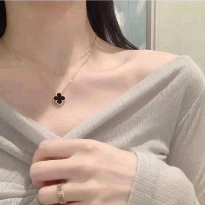[Royal Jewellery]CLOVER 15MM BLACK ONYX SINGLE FLOWER NECKLACE