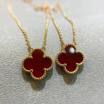 [Royal Jewellery]CLOVER 15MM CARNELIAN SINGLE FLOWER NECKLACE