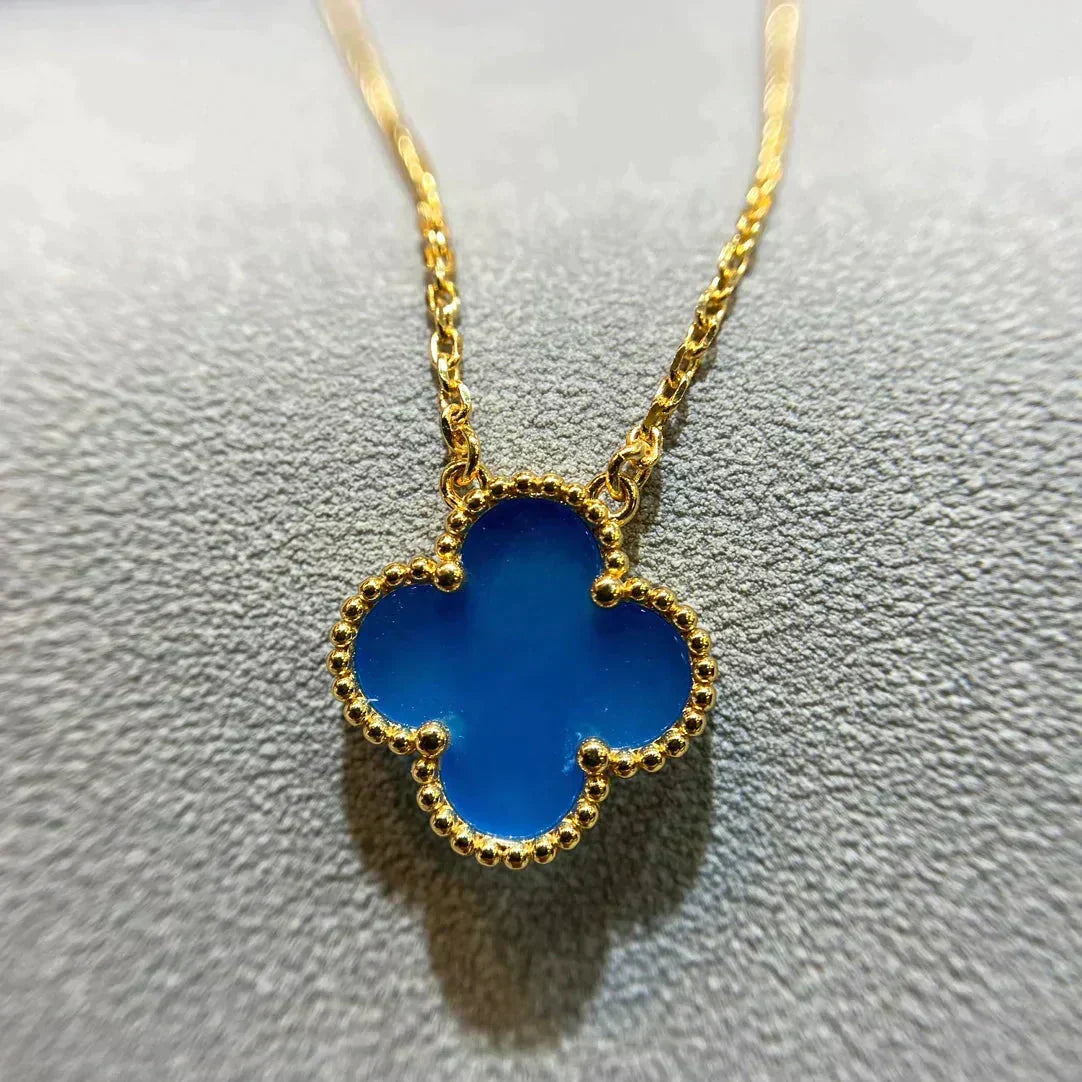 [Royal Jewellery]CLOVER 15MM BLUE AGATE NECKLACE