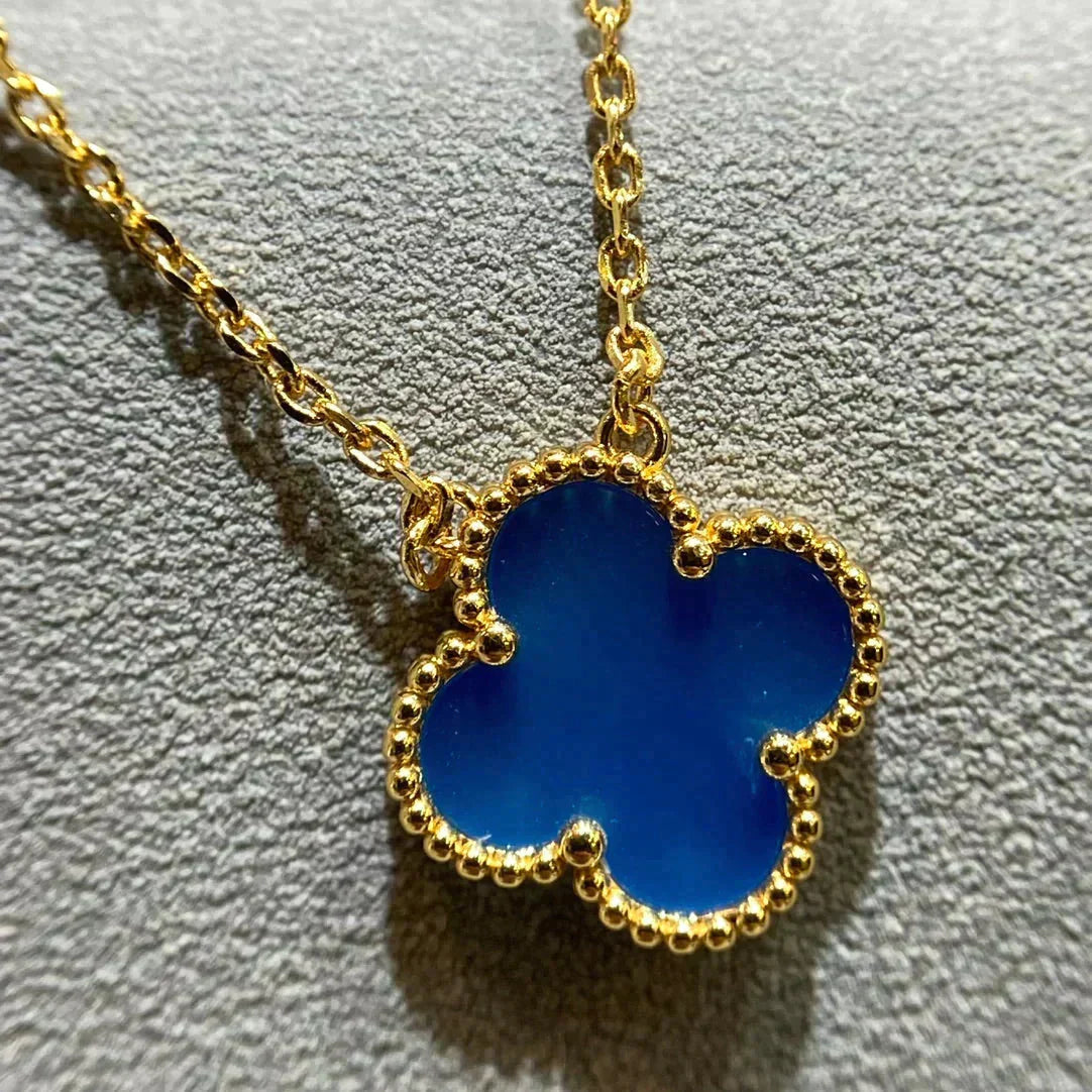 [Royal Jewellery]CLOVER 15MM BLUE AGATE NECKLACE