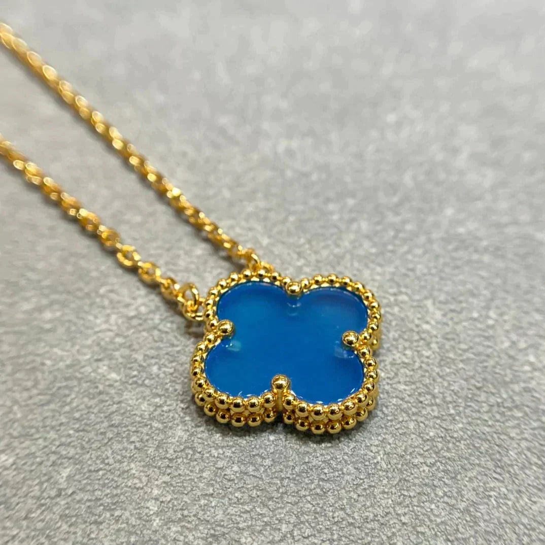 [Royal Jewellery]CLOVER 15MM BLUE AGATE NECKLACE