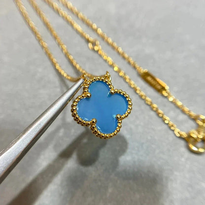 [Royal Jewellery]CLOVER 15MM BLUE AGATE NECKLACE