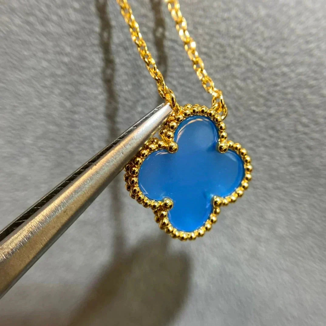 [Royal Jewellery]CLOVER 15MM BLUE AGATE NECKLACE