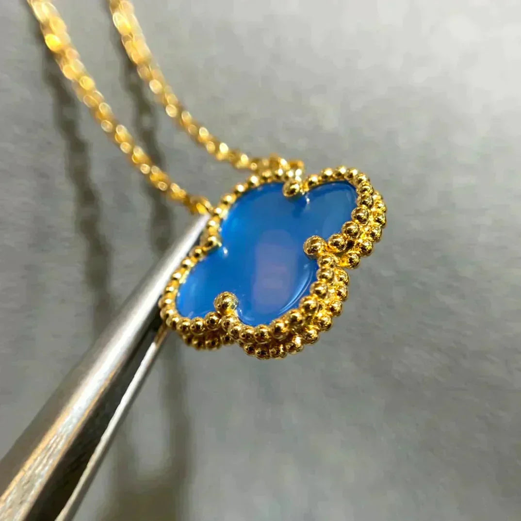 [Royal Jewellery]CLOVER 15MM BLUE AGATE NECKLACE