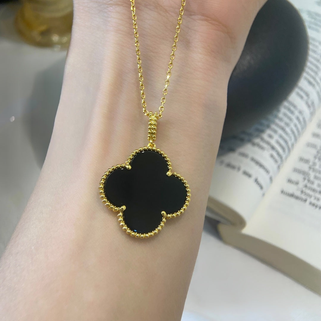 [Royal Jewellery]CLOVER 25MM NECKLACE GOLD ONYX