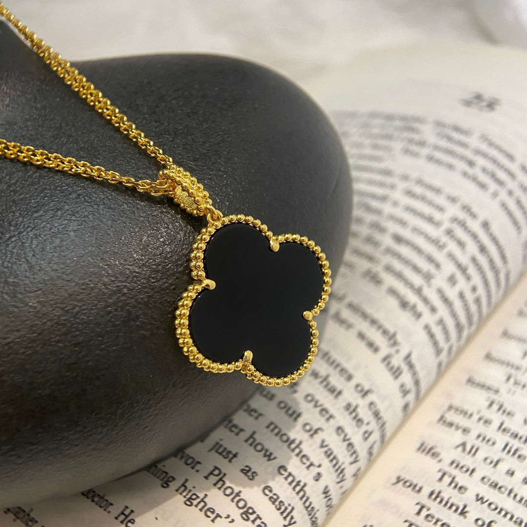 [Royal Jewellery]CLOVER 25MM NECKLACE GOLD ONYX