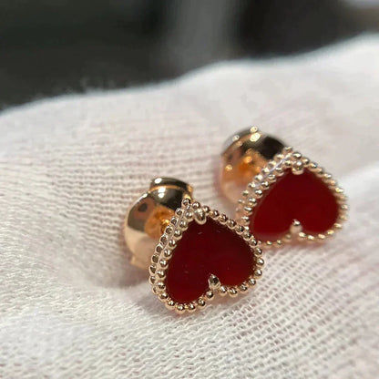 [Royal Jewellery]HEART CARNELIAN STUD EARRINGS