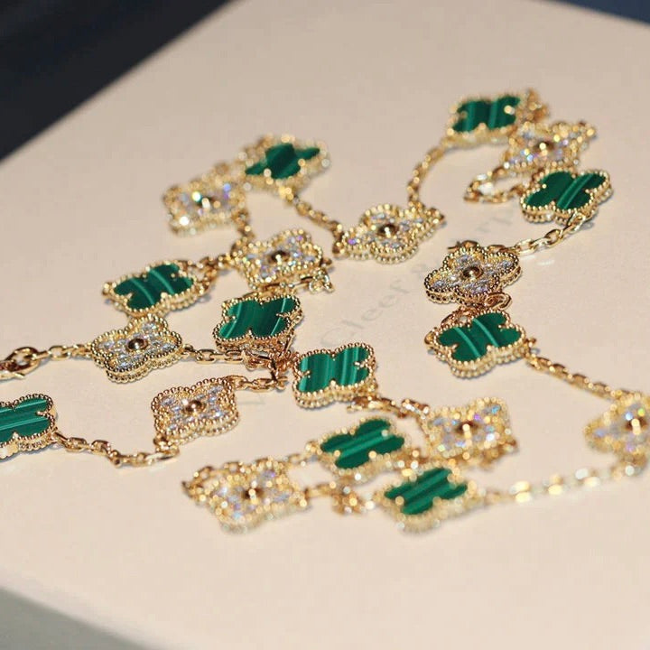 [Royal Jewellery]CLOVER 20 MOTIFS MALACHITE DIAMOND NECKLACE
