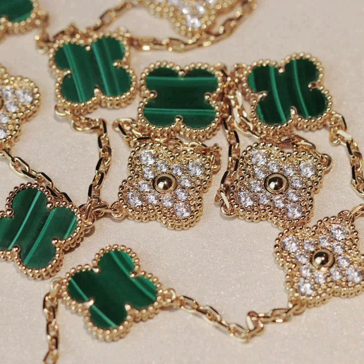 [Royal Jewellery]CLOVER 20 MOTIFS MALACHITE DIAMOND NECKLACE