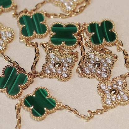 [Royal Jewellery]CLOVER 20 MOTIFS MALACHITE DIAMOND NECKLACE