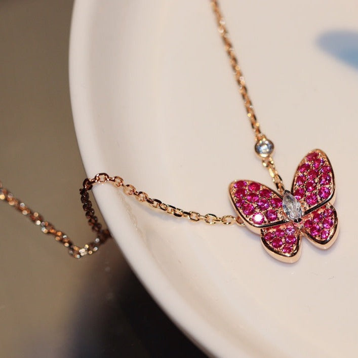 [Royal Jewellery]BUTTERFLY RED DIAMOND ROSE GOLD NECKLACE