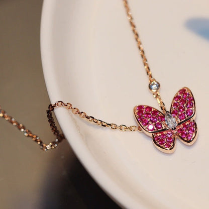 [Royal Jewellery]BUTTERFLY RED DIAMOND ROSE GOLD NECKLACE