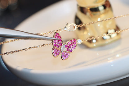 [Royal Jewellery]BUTTERFLY RED DIAMOND ROSE GOLD NECKLACE