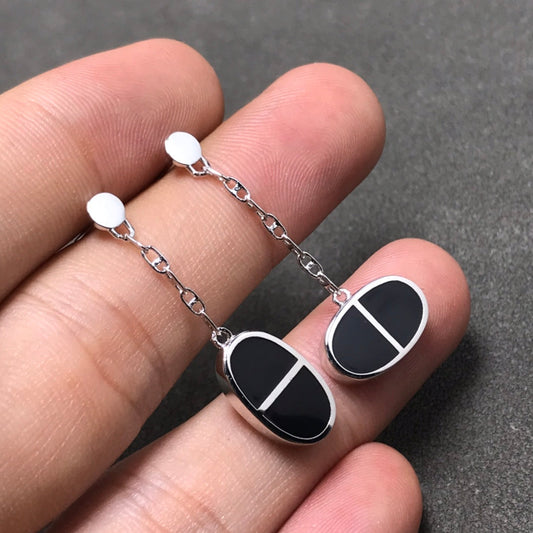 [Royal Jewellery]CHAINE VERSO BLACK CERAMIC SILVER EARRINGS