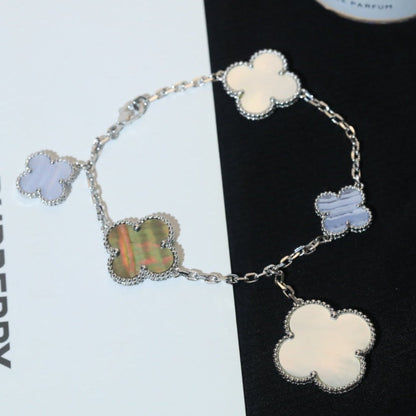 [Royal Jewellery]CLOVER BRACELET 5 MOTIFS MOP CHALCEDONY SILVER