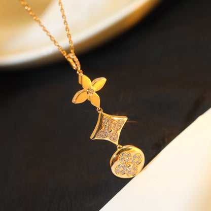 [Royal Jewellery]STAR AND SUN DIAMOND PINK GOLD NECKLACE