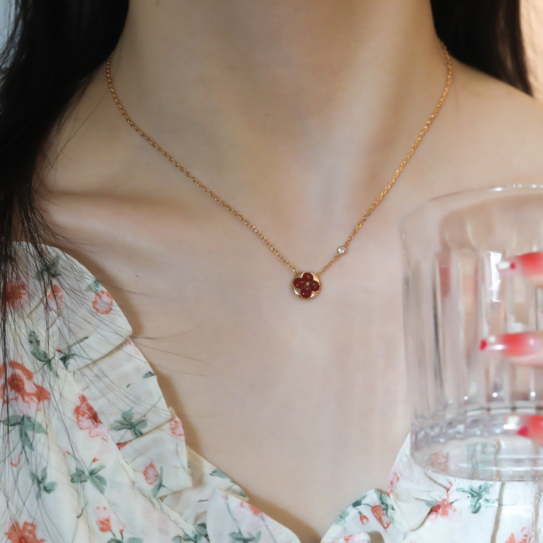 [Royal Jewellery]SUN PEDANT PINK GOLD 1 DIAMOND NECKLACE