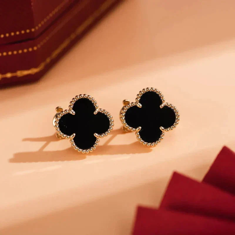 [Royal Jewellery]CLOVER MEDIUM 1 MOTIFS  ONYX STUD EARRINGS