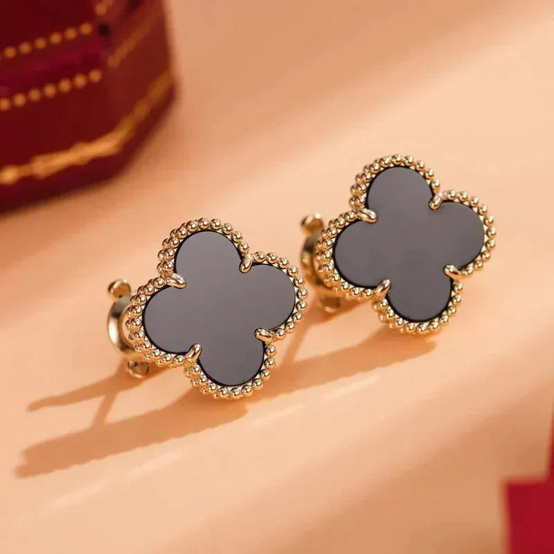 [Royal Jewellery]CLOVER MEDIUM 1 MOTIFS  ONYX STUD EARRINGS