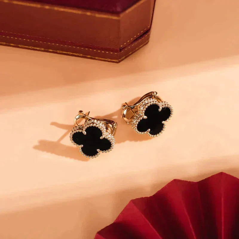 [Royal Jewellery]CLOVER MEDIUM 1 MOTIFS  ONYX STUD EARRINGS