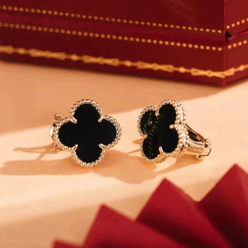 [Royal Jewellery]CLOVER MEDIUM 1 MOTIFS  ONYX STUD EARRINGS