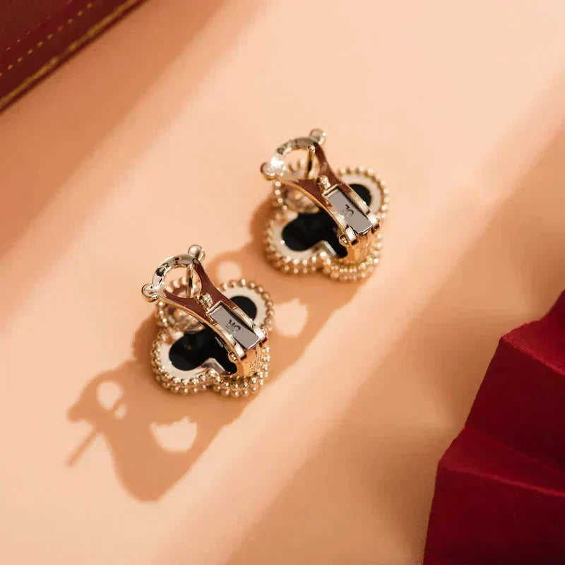 [Royal Jewellery]CLOVER MEDIUM 1 MOTIFS  ONYX STUD EARRINGS