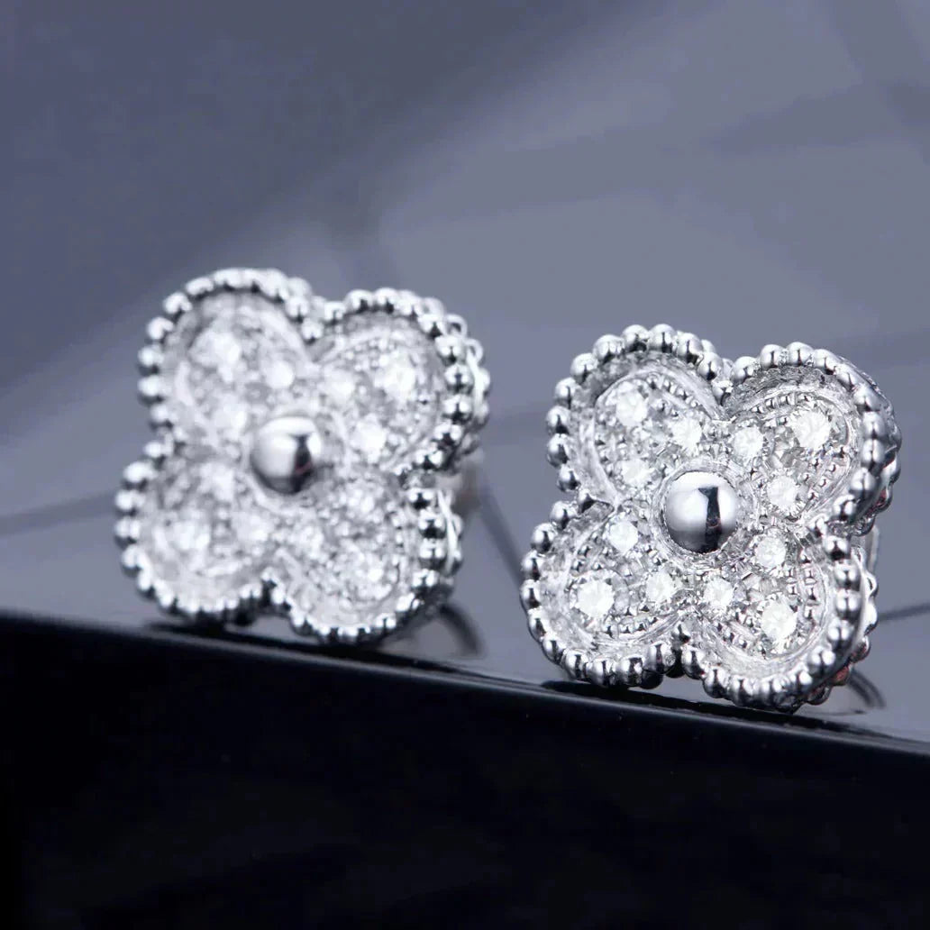 [Royal Jewellery]CLOVER 1 MOTIFS DIAMOND STUD EARRINGS SILVER