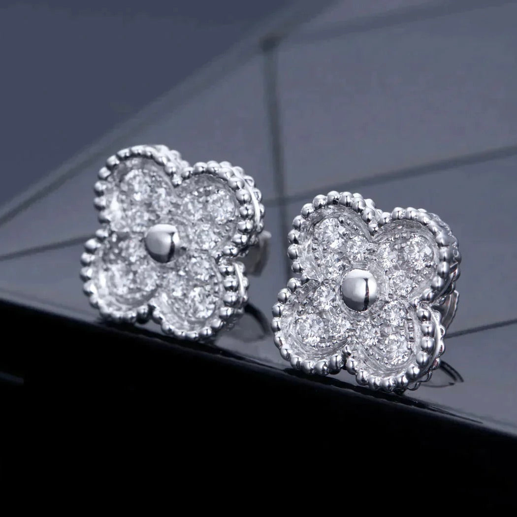 [Royal Jewellery]CLOVER 1 MOTIFS DIAMOND STUD EARRINGS SILVER