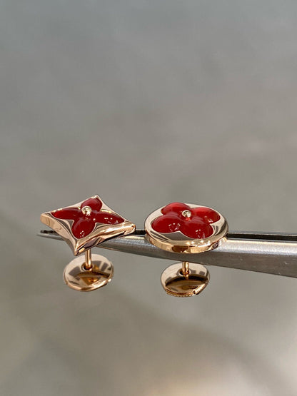 [Royal Jewellery]STAR AND SUN PINK GOLD CARNELIAN STUD EARRINGS