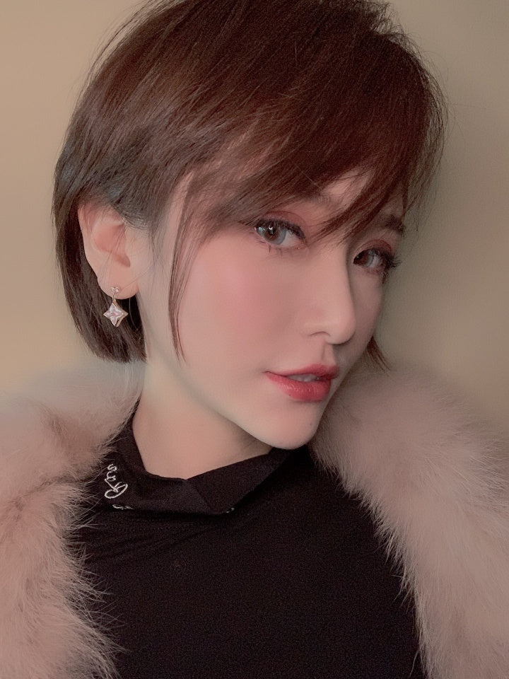 [Royal Jewellery]DOUBLE STAR PINK GOLD MOP DROP EARRINGS