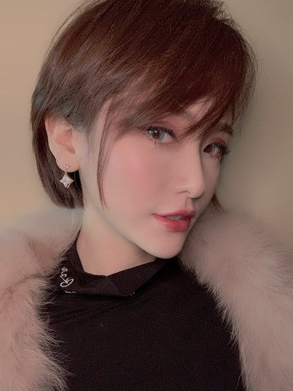 [Royal Jewellery]DOUBLE STAR PINK GOLD MOP DROP EARRINGS