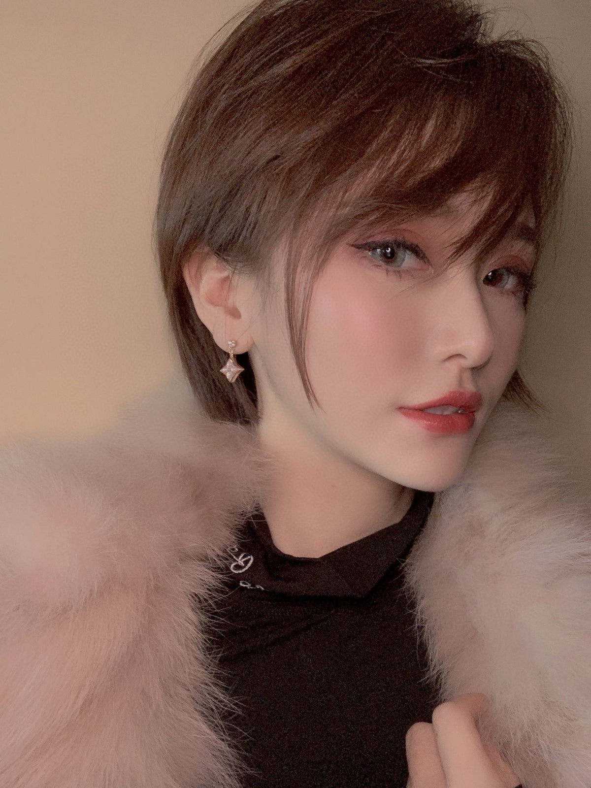 [Royal Jewellery]DOUBLE STAR PINK GOLD MOP DROP EARRINGS