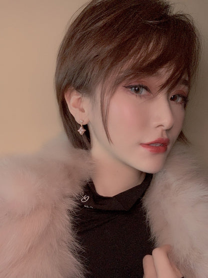[Royal Jewellery]DOUBLE STAR PINK GOLD MOP DROP EARRINGS