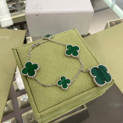 [Royal Jewellery]CLOVER 5 MOTIFS SIVLER MALACHITE BRACELET