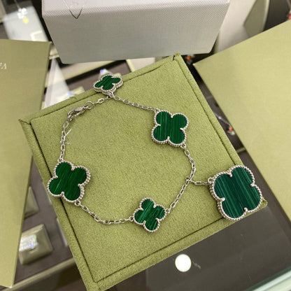 [Royal Jewellery]CLOVER 5 MOTIFS SIVLER MALACHITE BRACELET