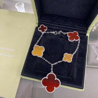 [Royal Jewellery]CLOVER 5 MOTIFS SIVLER CARNELIAN TIGER EYE BRACELET