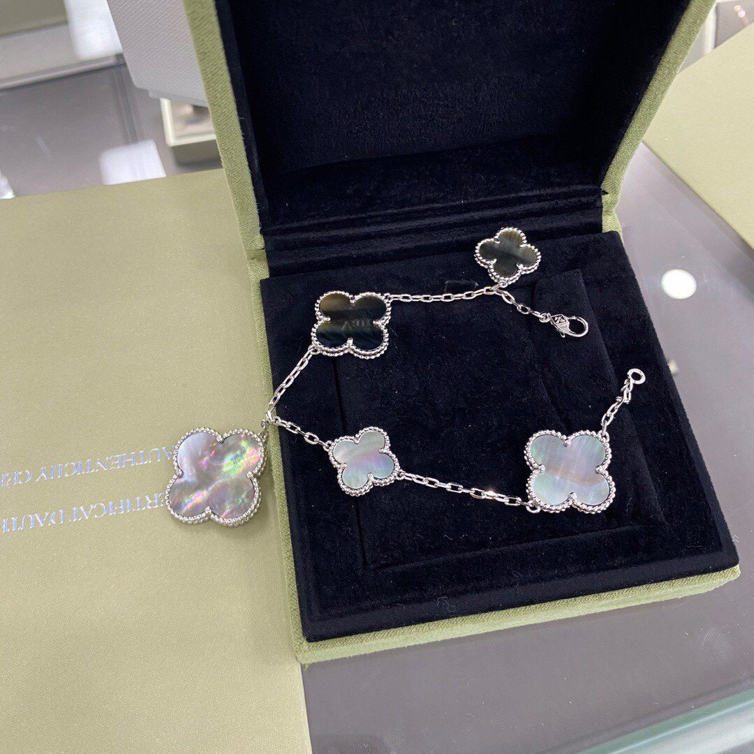[Royal Jewellery]CLOVER 5 MOTIFS SIVLER DARK MOP BRACELET
