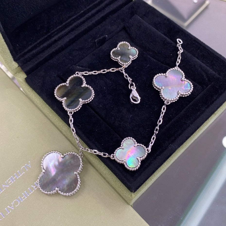 [Royal Jewellery]CLOVER 5 MOTIFS SIVLER DARK MOP BRACELET