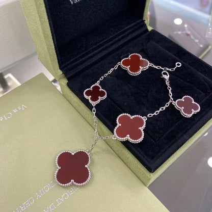 [Royal Jewellery]CLOVER 5 MOTIFS SIVLER CARNELIAN BRACELET