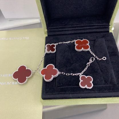[Royal Jewellery]CLOVER 5 MOTIFS SIVLER CARNELIAN BRACELET