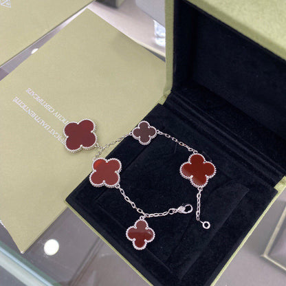[Royal Jewellery]CLOVER 5 MOTIFS SIVLER CARNELIAN BRACELET