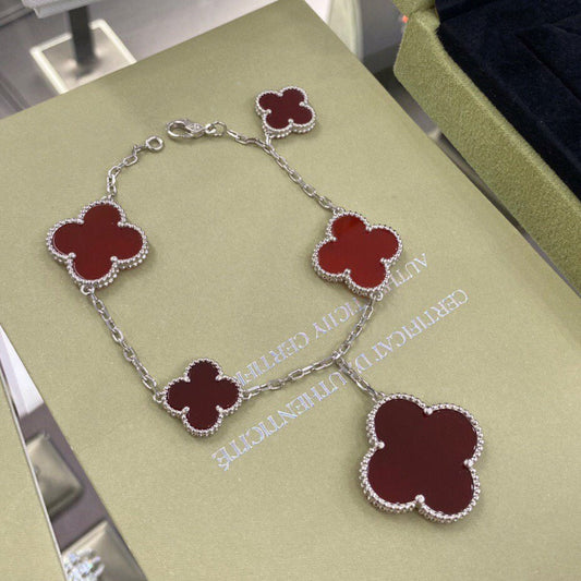 [Royal Jewellery]CLOVER 5 MOTIFS SIVLER CARNELIAN BRACELET
