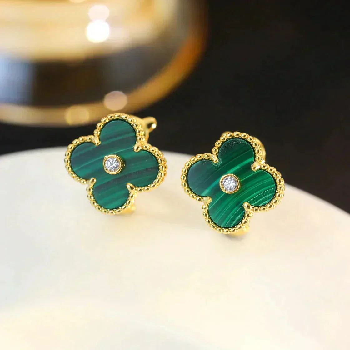 [Royal Jewellery]CLOVER MEDIUM 1 MOTIFS MALACHITE DIAMOND EARRINGS