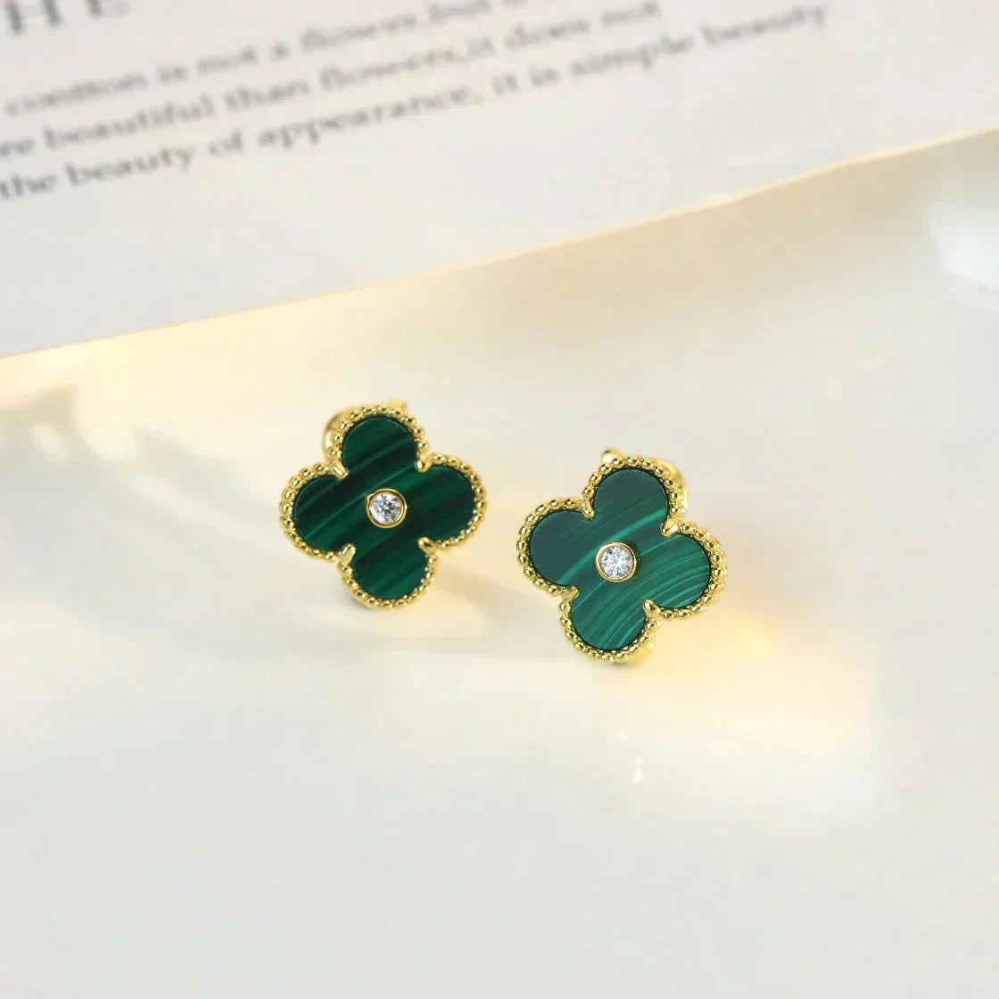 [Royal Jewellery]CLOVER MEDIUM 1 MOTIFS MALACHITE DIAMOND EARRINGS