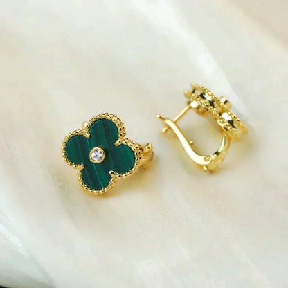[Royal Jewellery]CLOVER MEDIUM 1 MOTIFS MALACHITE DIAMOND EARRINGS