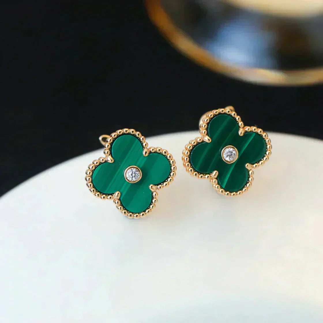 [Royal Jewellery]CLOVER MEDIUM 1 MOTIFS MALACHITE DIAMOND EARRINGS